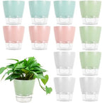 12 PCS Self Watering Planters for Indoor Plants, 6 inch Plastic Flower Pots Assorted Color, Self Watering Succulent Pots, Wick Rope & Clear Saucer Reservoir for Home Office Garden - Image 2