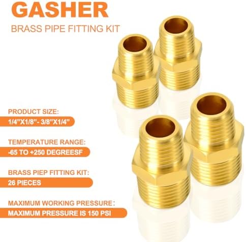 GASHER 26PCS Brass Pipe Fitting Kit, Hex Bushing, Reducer Adapter, Hex Nipple, 90 Degree Barstock Street Elbow - Image 5