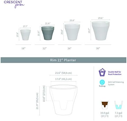 Crescent Garden TruDrop Rim Modern Self Watering Planter with Water Level Indicator, Indoor/Outdoor Weather-Safe Round Plant Pot, Grow Healthy Plants & Flowers - 22" W (Slate) - Image 3
