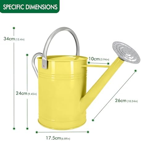 1.7 Gallon Yellow Decorative Countryside Style Water Can with Removable Spout, Metal Watering Can for Garden Flower, Galvanized Watering Can for Outdoor Indoor Plants - Image 2
