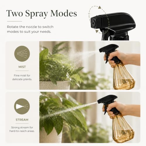 500ml Spray Bottle with Adjustable Nozzle Mode, Amber Plastic Water Spray Bottle for Plants & Cleaning – Leak-Proof Refillable Diamond Plant Mister - Image 3