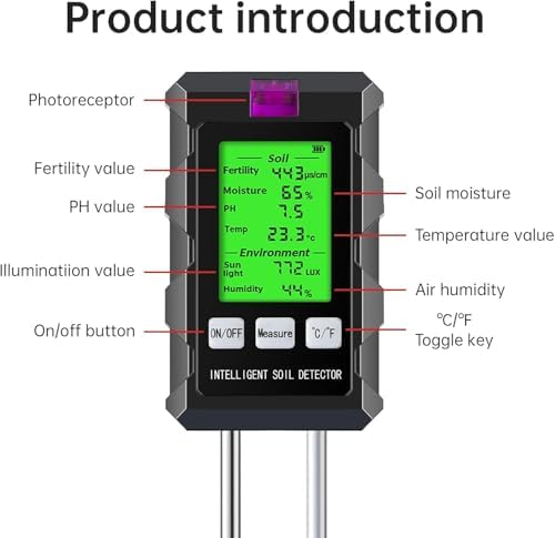 6-in-1 Soil Tester, Soil Moisture Meter with pH Meter, Soil Moisture, Environment, Sunlight, Humidity, Fertility for Agriculture, Gardening and Outdoor Plants (2 *AAA Battery Needed) - Image 7