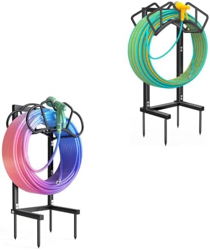 New Garden Hose Holder, Super Stable Water Hose Holders Stand Holds 120-Feet Hose, Detachable Freestanding Hose Storage Hanger Rack for Outside Yard Lawn Farm, Black by Qatsrin