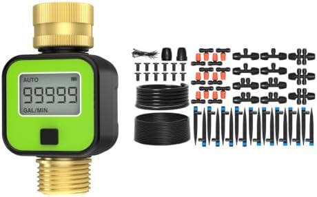 MIXC Greenhouse Micro Drip Irrigation Kit + MIXC Water Flow Meter with Brass Inlet & Outlet by MIXC