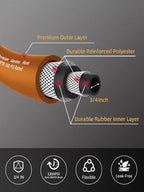 Wiseflow Garden Hose 100FT x 3/4", Heavy Duty Rubber Hose, Water Hose with Five Layered Braiding, Male Female Fittings, 1200PSI Burst, 300PSI Working for Yard, Car Wash, Pets (Orange) - Image 3