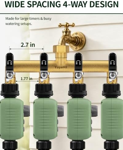4-Way Garden Hose Splitter, Heavy-Duty Brass, 3/4" GHT, Black - Image 3