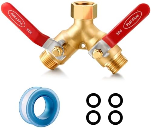 Garden Hose Splitter Full Flow Splitter No Restricted-Flow Connector Heavy Duty Brass Hose y Splitter, 2 way High Flow Hose Bib Adapter with Shut Off Valves (Long Handle) by YELUN