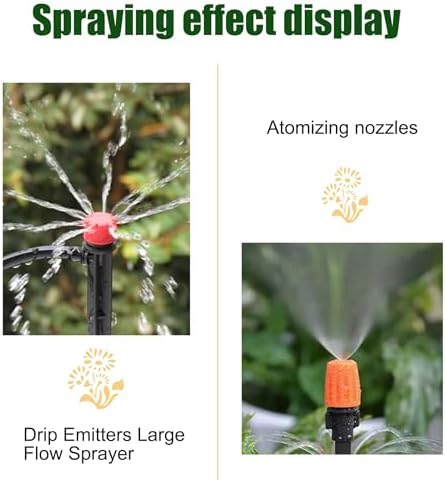 Drip Irrigation Kit,116FT DIY Premium Automatic Garden Watering Sprinkler System for Lawn Raised Bed Greenhouse Plant with 1/4'' and 1/2'' Tubing,Drip Emitters,Nozzels,Connectors Barbed Fittings - Image 4
