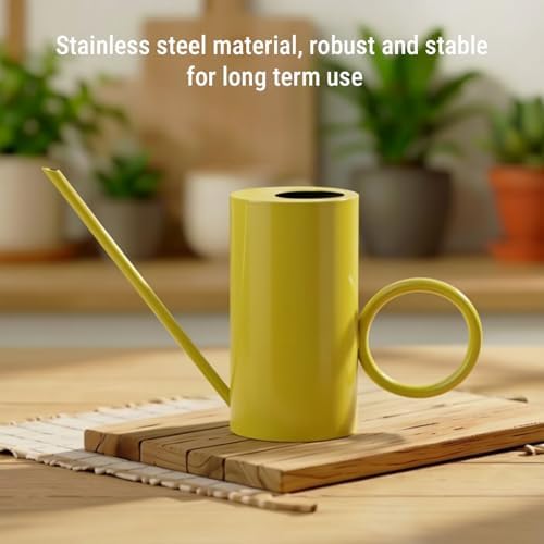 Metal Watering Can for Indoor Plants Cute Stainless Steel Pot with Long Spout No Spills Gentle Flowing Outdoor Garden Flower Decorative (Yellow) - Image 2