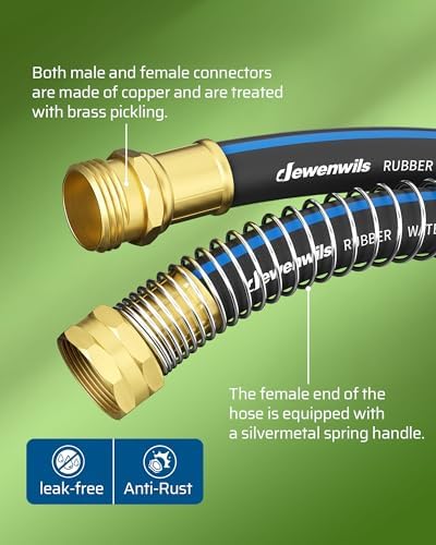 DEWENWILS 5/8" x 75FT Heavy Duty Garden Hose, 300psi Working & 1000psi Burst, Solid Brass 3/4" GHT Fittings, Hot/Cold Water, 5 Layer Construction, Rubber Water Hose for Yard, Garden, Lawn - Image 3