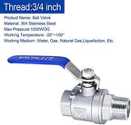 3/4 Inch Stainless Steel Ball Valve 3/4 Inch Full Port Ball Valve 3/4" to 3/4" NPT Shut Off Valve Female X Male Ball Valve for Water Oil and Gas with Long Handle Shut Off Switch, 1000 WOG (2 pack) - Image 4