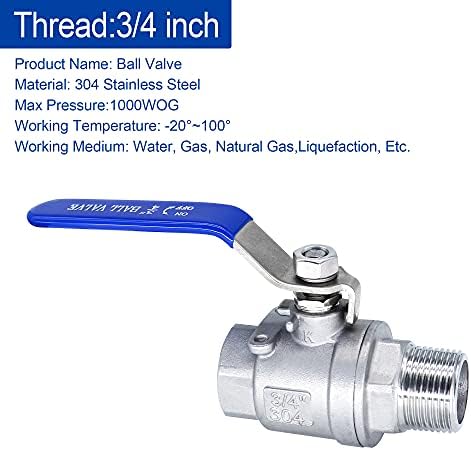 3/4 Inch Stainless Steel Ball Valve 3/4 Inch Full Port Ball Valve 3/4" to 3/4" NPT Shut Off Valve Female X Male Ball Valve for Water Oil and Gas with Long Handle Shut Off Switch, 1000 WOG (2 pack) - Image 4
