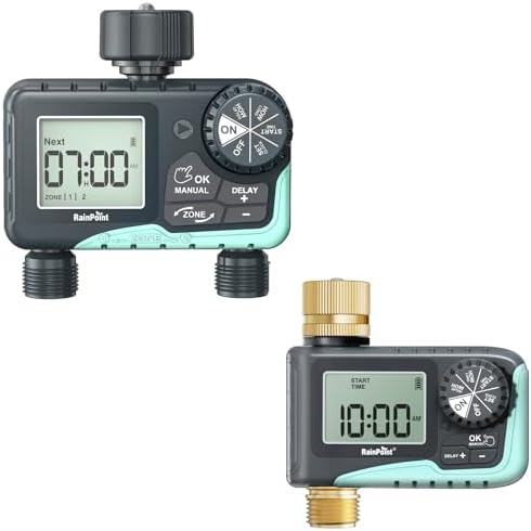RAINPOINT Sprinkler Timer with Brass Inlet & Outlet, Programmable Hose Timer for Garden Soaker Hose, Water Timer with Rain Delay/Manual Watering System, Digital Drip Irrigation Timer for Yard, Lawn by RainPoint