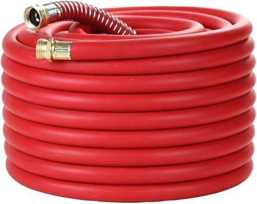 Guitrees Garden Hose 90FT x 5/8”, Heavy Duty Rubber Hose, Water Hose with Five-Layered Braiding, Hot/Cold Water, 1000PSI Burst, 200PSI Working (Red) by Guitrees