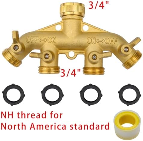 Duty Brass 1-2-4 Way Splitter Garden Hose Hexagonal Connector with Comfortable Grip Shut Off Valves Adapter Water Tap(4 Way USA) - Image 2