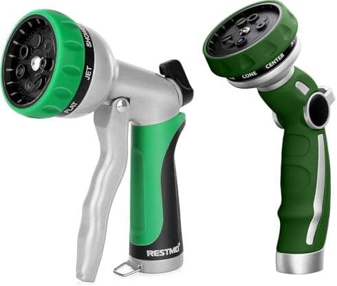 RESTMO Metal Garden Hose Sprayer with 7 Spray Patterns and Flow Control, Heavy Duty Garden Hose Nozzle with 9 Watering Patterns and Thumb Control by Restmo