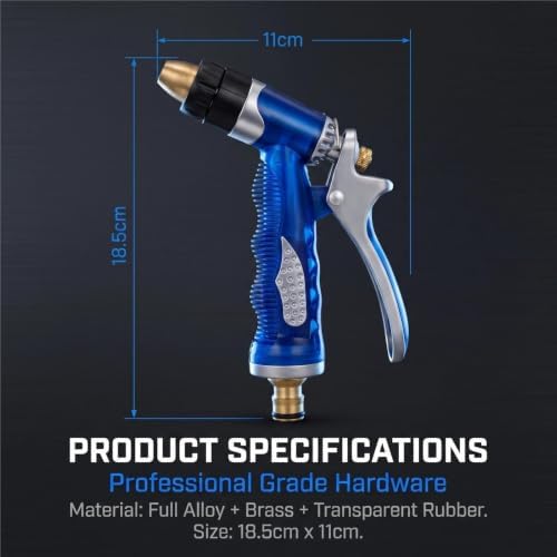 Garden Hose Nozzle, Full Alloy & Brass, 5-Stage Adjustable, 360° Rotation - Image 2