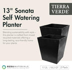 Tierra Verde Sonata Self-Watering Square Planter, Black, Small, 2-Pack - Image 2