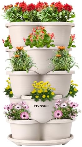 VIVOSUN 5 Tier Vertical Gardening Stackable Planter for Flowers, Ivory by VIVOSUN