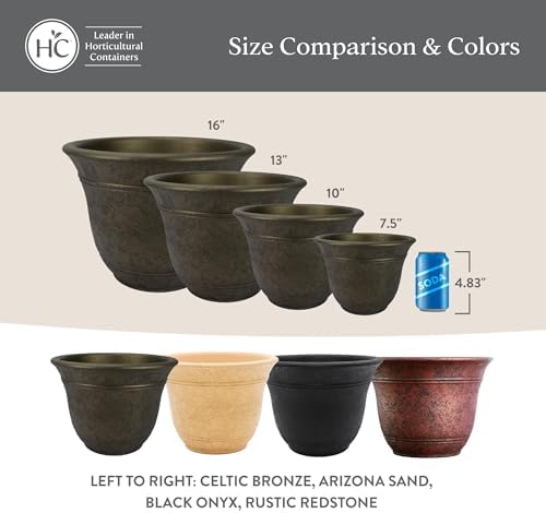 The HC Companies Sierra Round Self-Watering Pot - Lightweight Plastic Planter for Herbs & More - Durable Plant Pots for Indoor Plants & Outdoor Plants (13” Celtic Bronze, Pack of 1) - Image 6