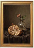 Gold Vintage Framed Still Life Pomegranate and Rose Wall Art Print by Unknown