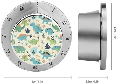 Mechanical Kitchen Timers for Cooking,Dinosaur Pattern Printed 60 Minute Magnetic Countdown Timer,Cute Cooking Timers with Alarm,Stainless Steel Time Timer Manual No Batteries Required - Image 2