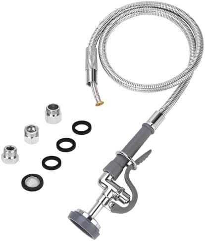 Gray Spray Valve with 38" Pre Rinse Hose, 38" Flexible Stainless Hose with High Pressure Pre Rinse Sprayer Nozzle Head Assembly Kit for Commercial Restaurant Industrial Kitchen Faucet by KWODECommercialFaucet