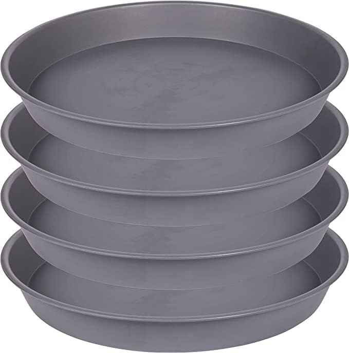 4 Pack of 20 21 inch Plant Saucer Round, Deep Plant Saucers for Pots, Heavy Duty Plastic Plant Drip Tray for Indoors Outdoor, Bird Bath Bowls, Plant Trays for Planter 19-22" (21 inch, Cement) by Bleuhome