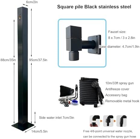 Garden Hose Holder Freestanding, Outdoor Stainless Steel Vertical Garden Water Column, Yard Antifreeze Cracking Floor Water Fountain with 10m Spray Gun & Hooks - Image 2