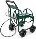 VINGLI 300FT 4-Wheel Garden Hose Reel Cart with Storage Basket, Portable Residential Hose Reel Cart, Lawn Watering, for Garden Backyard and Farm (Green) by VINGLI