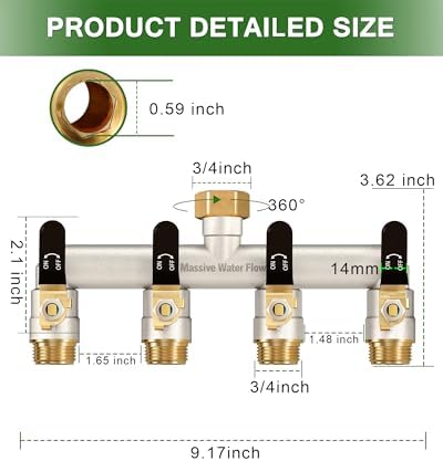4 Way Hose Splitter Heavy Duty, Garden Hose Splitter with 4 Long Handle, Full Flow Brass Nickel Plated Water Hose T Spigot Splitter Adapter Connector, 3/4 - Inch GHT Thread (Black) - Image 2