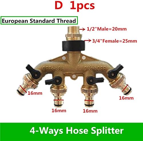 Mdingbao-Brass Connector Fitting 4 Way Brass Tap Adaptor Hose Valve Manifold Hose Splitter Tap Adaptors Hose End Fittings Four Channel Water Distributor, 1PC, Garden Hose Connector (Color : D) - Image 2