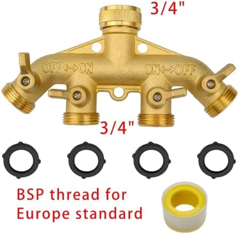 Duty Brass 1-2-4 way Splitter Garden Hose Hexagonal Connector with Comfortable Grip Shut Off Valves Adapter Water Tap(4 Way EU) - Image 2