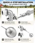 3/4" NPT Stainless Steel Automatic Water Trough Float Valve for Stock Tank - Image 5