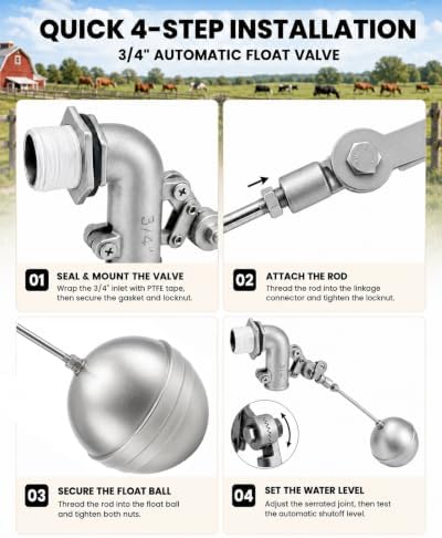 3/4" NPT Stainless Steel Automatic Water Trough Float Valve for Stock Tank - Image 5