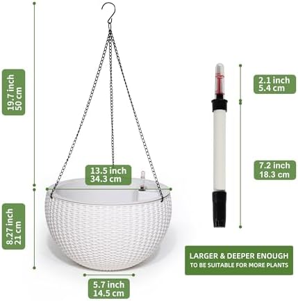 Dexceder 13.5 Inch Self Watering Hanging Planter (White) - Image 3