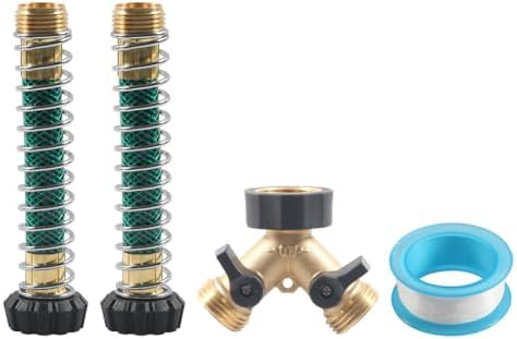 CNxinn10 1 Pc 3/4" A10600 3/4" 2 Way Hose Splitter Garden Hose Connector Coiled Spring Protector Brass Gold+Black For all 3/4 inch standard garden hose - Image 5