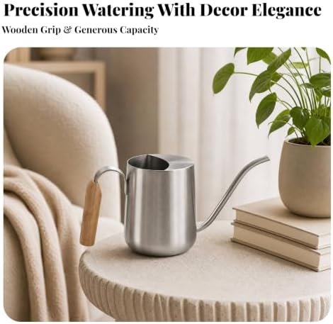 Stainless Steel Watering Can Easy to Refill Gooseneck Watering Can Anti for Window Sills, Desks, Balconies, Black - Image 2