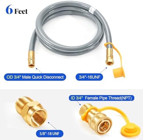GasSaf 6 FT 1/2" ID Natural Gas Grill Hose with Quick Connect Fitting - Image 2