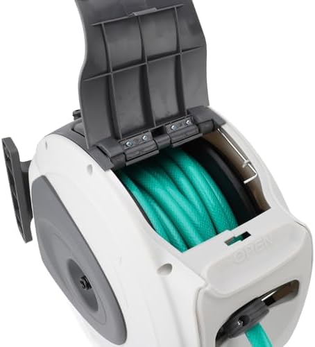 Aramox Retractable Garden Hose Reel, 65.6ft 1/2inch Auto Lock Any Length, Automatic Rewind Wall Mounted Hose Reel with 9 Pattern Nozzle, for Outdoor Watering 180 Degree Swivel Bracket - Image 7