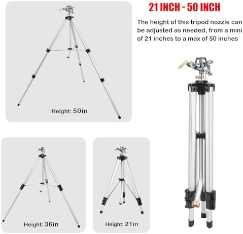 Heavy Duty Metal Tripod Sprinkler - Waters Up to 90 Ft, 50 Inch Tall, 360 Degree Rotation - Image 7