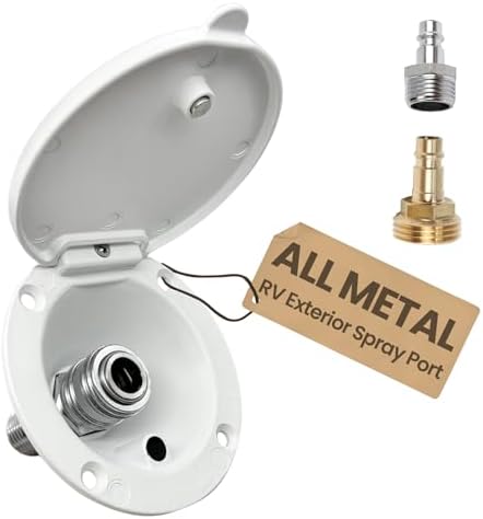 All-Metal RV Quick Connect Spray Port with G1/2" & GHT 3/4" Adapters, Exterior Water Hookup for Camper & Trailer, Stainless Steel Quick Connector, Magnetic Dustproof Cover, Rust & UV Resistant (White) by Terapaton