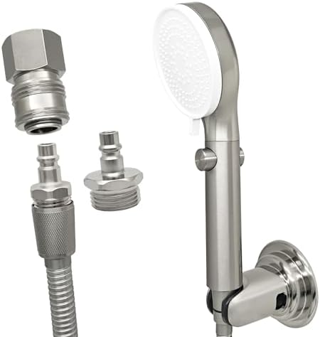 G-Sunny RV Outdoor Shower Head with Hose and Quick Connect Fittings - High Pressure 3-Spray Mode Shower Head with Pause Button-Easy Install for Camper,Travel Trailer (Brushed Nickel, 71"Hose) by G-Sunny