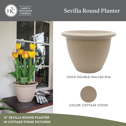 The HC Companies Sevilla Flower Planters - Outdoor & Indoor Planter - Round Self Watering Plant Pots for Herbs & More (16”, Cottage Stone, Pack of 2) - Image 2