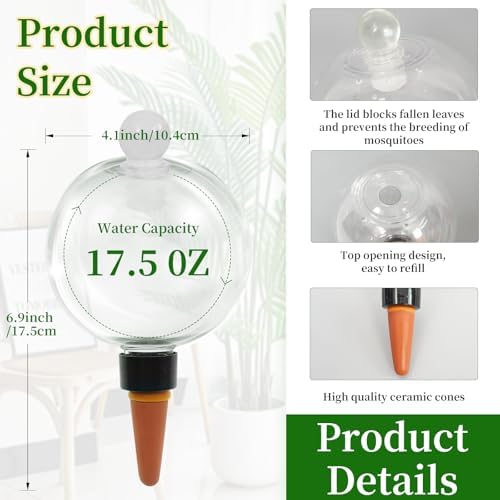 6pcs Plant Self Watering Globes with Covers, Plastic Water Bulbs Top Fill, Plant Watering Devices System Slow Release Terracotta, Water Spikes Stakes for Indoor (6) - Image 2