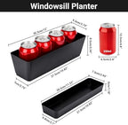 GREANER Black Rectangle Window Boxes, 3 Pack 12x3.8 Inch Herb Planters with Tray, Indoor Succulent Cactus Mint Plastic Pot for Windowsill, Garden Balcony, Office Outdoor Decoration - Image 2