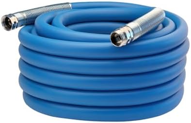 Guitrees 2026 Upgraded Garden Hose 50FT x 3/4", Heavy Duty Rubber Water Hose with Five Layered Braiding, Swivel male and female Nickel-plated Brass Fittings, 1200PSI Burst, 300PSI Working (Blue) by Guitrees