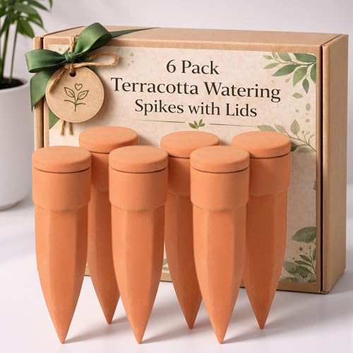 Honeydak 6pcs Small Terracotta Watering Spike with Lid 7'' Garden Vacation by Honeydak