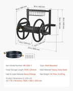 VEVOR Wall Mounted Garden Hose Reel, Holds 125 ft 5/8-inch Hose, Heavy-Duty Water Hose Winder, Space-Saving Design, Outdoor Manual Reel with Brass Fitting and Storage Basket for Yard Lawn - Image 7
