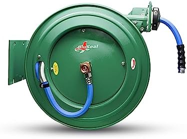 RMX BluSeal Auto Retractable Water Hose Reel with Hot & Cold Water Rubber Garden Hose, Spray Nozzle - Ultra Light, Super Strong with 6' Lead-in Hose (5/8” x 50’ Green) - Image 2